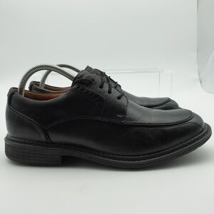 Clarks Men Size 8.5 W Shoes Black Leather Dress Oxford Casual Lace Up Apron Toe